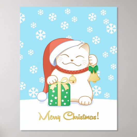 Weiße Weihnachtskatze in einem Red Hat Foliendrucke (Vorderseite)
