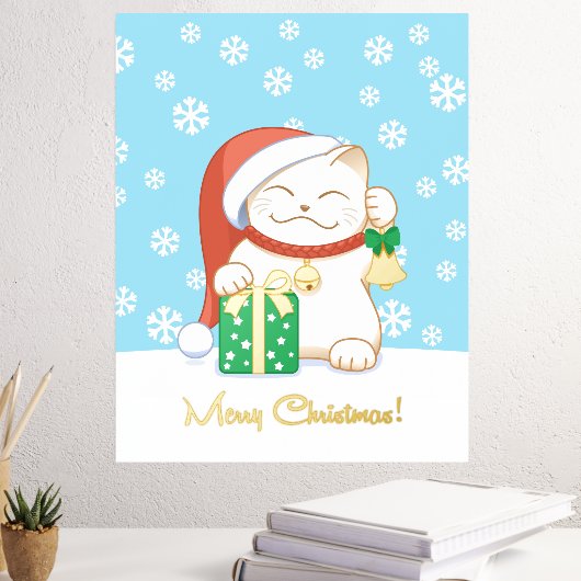 Weiße Weihnachtskatze in einem Red Hat Foliendrucke (In Situ (Schreibtisch 3))