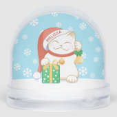 Weiße Weihnachtskatze in einem Red Hat Individuell Schneekugeln (Rückseite)