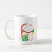 Weiße Weihnachtskatze in einem Red Hat Kaffeetasse (Links)