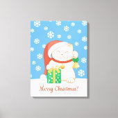 Weiße Weihnachtskatze in einem Red Hat Leinwanddruck (Vorderseite)