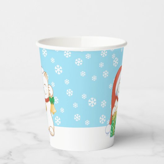 Weiße Weihnachtskatze in einem Red Hat Pappbecher (Links)