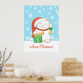 Weiße Weihnachtskatze in einem Red Hat Poster (Küche)