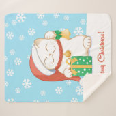 Weiße Weihnachtskatze in einem Red Hat Sherpadecke (Vorderseite (Horizontal))