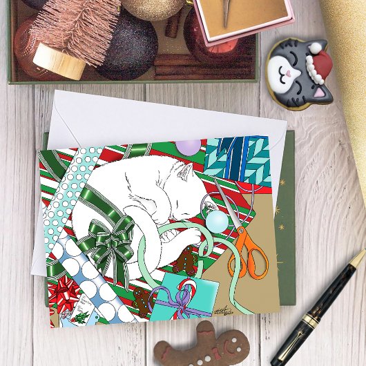 weiße Weihnachtskatze Karte