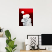 WEIßE WEIHNACHTSKATZE MIT SANTA CLAUS HUT ,Roter R Poster (Heimbüro)
