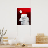 WEIßE WEIHNACHTSKATZE MIT SANTA CLAUS HUT ,Roter R Poster (Küche)