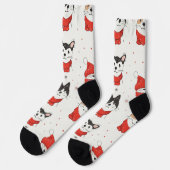 Weiße Weihnachtskatzen Socken (Linkes Detail)