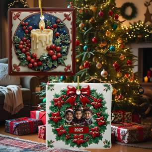 Weiße Weihnachtskerze Anpassbares Quadrat Keramikornament