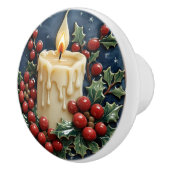 weiße Weihnachtskerze Keramikknauf (Rechts)