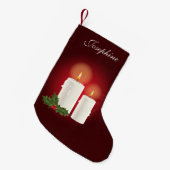 Weiße Weihnachtskerzen auf Rot mit Individuelle Na Kleiner Weihnachtsstrumpf (Vorderansicht (hängend))