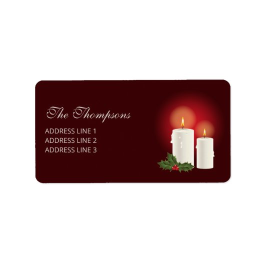 Weiße Weihnachtskerzen auf Rot mit individuellem T Adressaufkleber (Vorne)