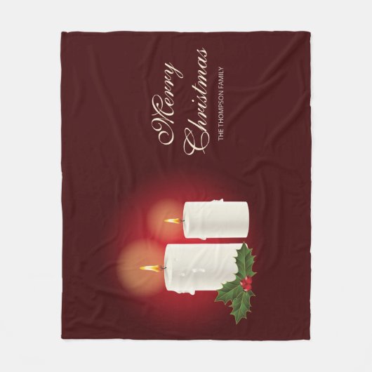 Weiße Weihnachtskerzen auf Rot mit individuellem T Fleecedecke (Vorderseite)