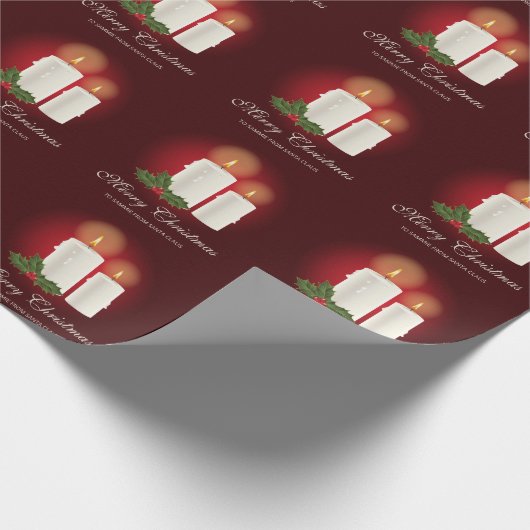Weiße Weihnachtskerzen auf Rot mit individuellem T Geschenkpapier (Ecke)