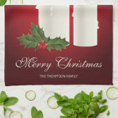 Weiße Weihnachtskerzen auf Rot mit individuellem T Geschirrtuch (Gefaltet)