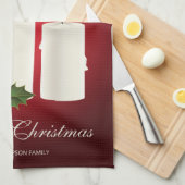 Weiße Weihnachtskerzen auf Rot mit individuellem T Geschirrtuch (Viertel Falte)
