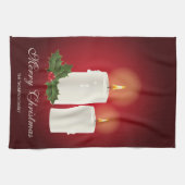 Weiße Weihnachtskerzen auf Rot mit individuellem T Geschirrtuch (Horizontal)