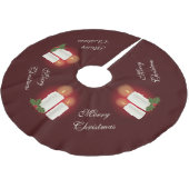 Weiße Weihnachtskerzen auf Rot mit individuellem T Polyester Weihnachtsbaumdecke (Schrägansicht)