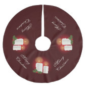 Weiße Weihnachtskerzen auf Rot mit individuellem T Polyester Weihnachtsbaumdecke (Vorderseite)