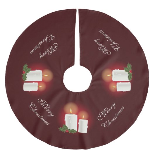 Weiße Weihnachtskerzen auf Rot mit individuellem T Polyester Weihnachtsbaumdecke (Vorderseite)