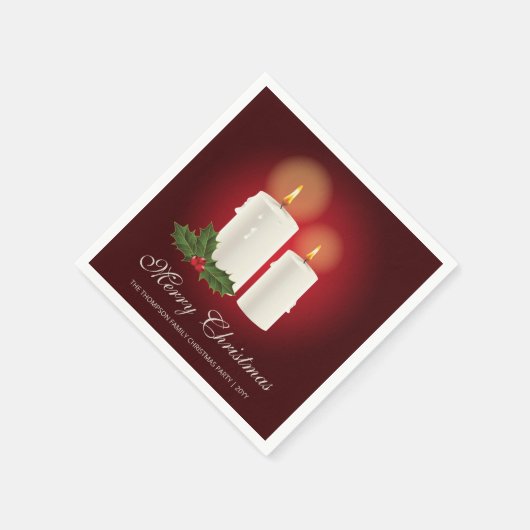 Weiße Weihnachtskerzen auf Rot mit individuellem T Serviette (Ecke)
