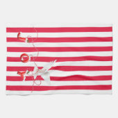 weiße Weihnachtskuppe auf Streifen Geschirrtuch (Horizontal)