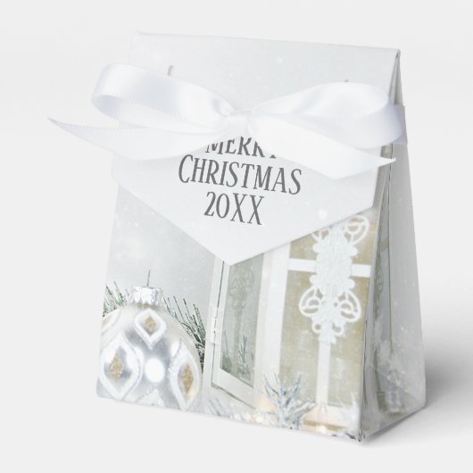 Weiße Weihnachtslattern im Schnee Geschenkschachtel (Vorderseite)