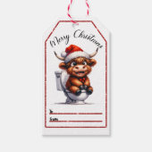 Weiße Weihnachtsmarke mit einer niedlichen Hochlan Geschenkanhänger (Vorderseite)