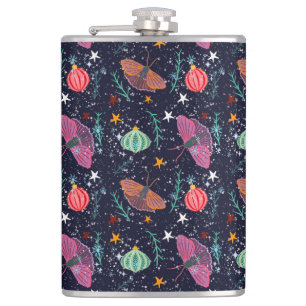 Weiße Weihnachtsmotte und Ziermuster Flachmann