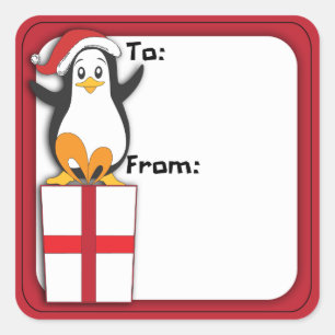 Weiße Weihnachtspinguin-Aufkleber Quadratischer Aufkleber