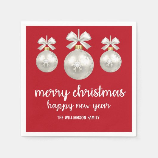 Weiße Weihnachtsschmuck in Rot, Personalisiert Serviette (Vorderseite)
