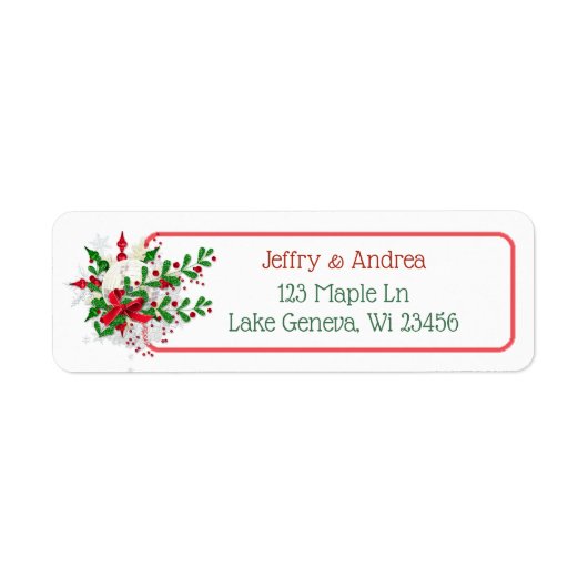 Weiße Weihnachtsschmuck und Holly Address Labels (Vorne)
