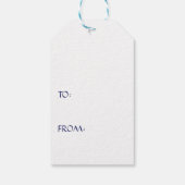 Weiße Weihnachtsschmuckkleider auf blau Geschenkanhänger (Rückseite)