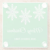 Weiße Weihnachtsschneeflocken Frohe Weihnachtsgrün Glasuntersetzer (Rückseite)