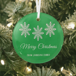 Weiße Weihnachtsschneeflocken Frohe Weihnachtsgrün Ornament Aus Glas