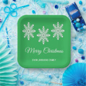 Weiße Weihnachtsschneeflocken Frohe Weihnachtsgrün Pappteller (Party)