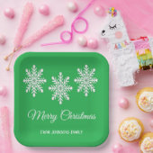 Weiße Weihnachtsschneeflocken Frohe Weihnachtsgrün Pappteller (Party)