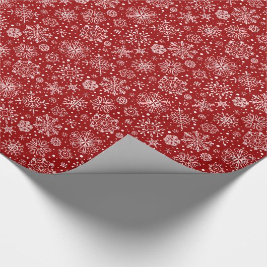 Weiße Weihnachtsschneeflocken Rot veränderbar Zurü Geschenkpapier (Ecke)