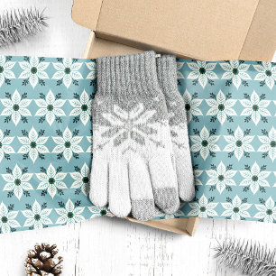 Weiße Weihnachtssterne auf blauem Weihnachten Seidenpapier