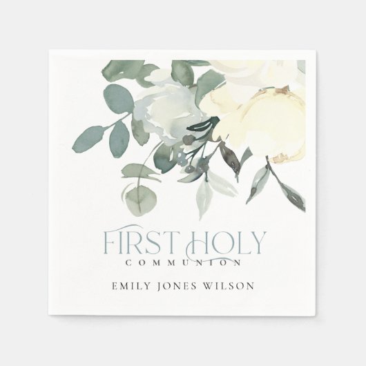 WEISSE, WEISSE AQUA FLORAL ERSTER HOLZGEMEINSCHAFT SERVIETTE (Vorderseite)