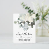 WEISSE, WEISSE BLUMENWÄSCHE ÄNDERN DAS DATUM ANKÜNDIGUNGSPOSTKARTE (Stehend Vorderseite)