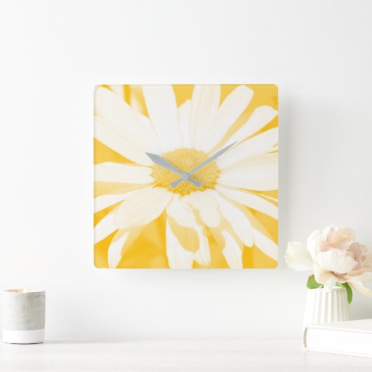 Weiße weiße Daisy Quadratische Wanduhr (Zuhause)