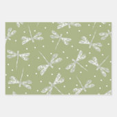 Weiße weiße Glocken und Libellen aus Olivgrün Geschenkpapier Set (Vorderseite)