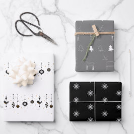 Weiße weiße und schwarze Waldtiere Geschenkpapier Set