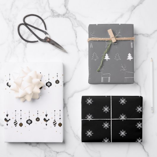 Weiße weiße und schwarze Waldtiere Geschenkpapier Set (Vorderseite)