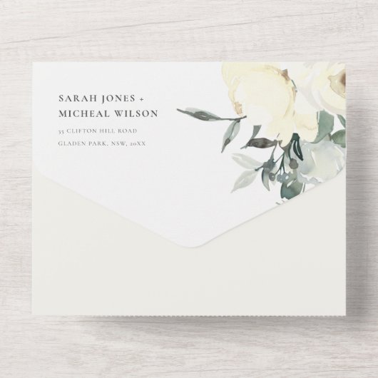 WEISSE, WEISSE WASSERFARBFLÜSSE ALL IN ONE EINLADUNG (Rückseite)