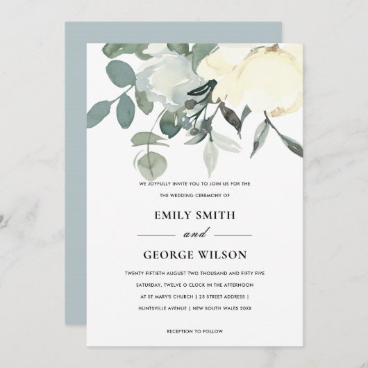 WEISSE, WEISSE WASSERFARBFLÜSSE EINLADUNG (Vorne/Hinten)