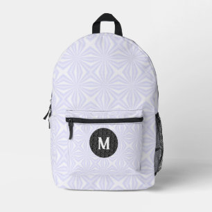 Weiße wellige Quadrate Monogramm Schwarzes Fraktal Bedruckter Rucksack