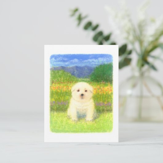 Weiße Welpe Postkarte (Stehend Vorderseite)