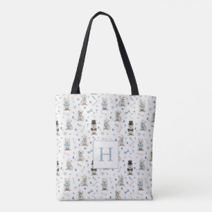 Weiße Westie mit Accessoires Monogramm Tasche